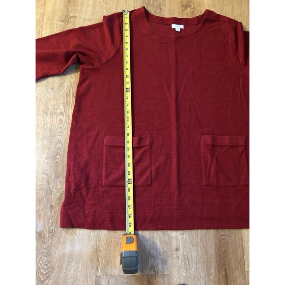 J Jill Red Tunic Top  2X Cotton Blend 3/4 Sleeve Pocket Relaxed Casual Comfort - Picture 4 of 12